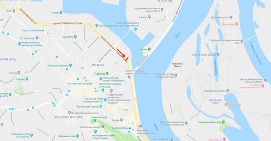 Схема рекламной плоскости по адресу Набережно-Крещатицкая ул. 70, перекресток с ул.В.Вал, от Рыбальского моста