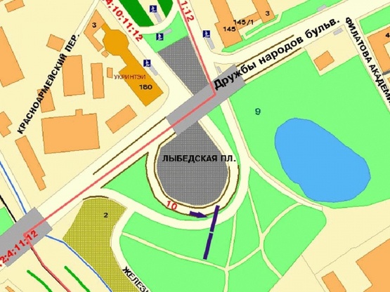 Схема рекламної площини за адресою Дружбы Народов б-р, съезд на Лыбедскую пл., левый, из центра