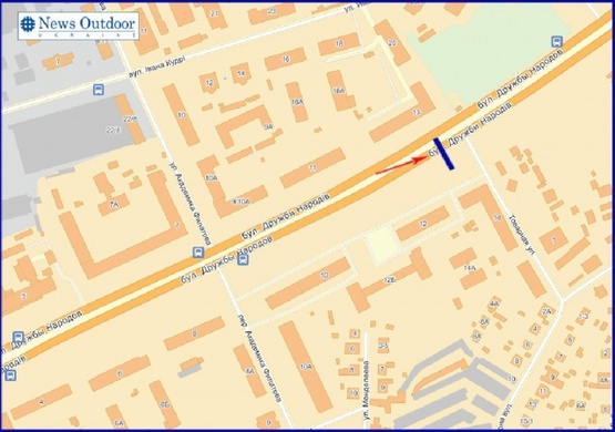 Схема рекламной плоскости по адресу Дружбы Народов б-р 12, в центр