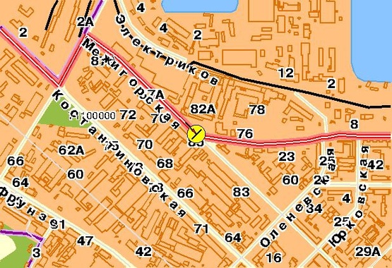 Схема рекламной плоскости по адресу Межигорская ул., выезд на Набережно-Луговую, правая, в центр