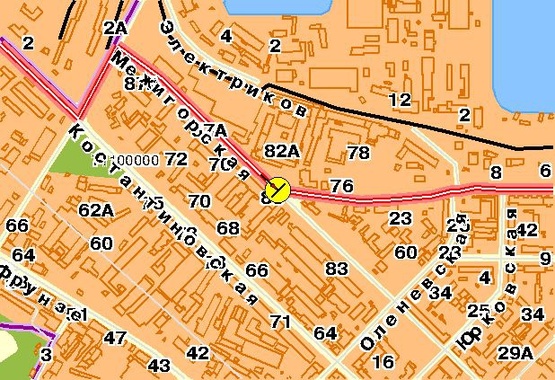 Схема рекламної площини за адресою Межигорская ул., выезд на Набережно-Луговую, правая, в центр
