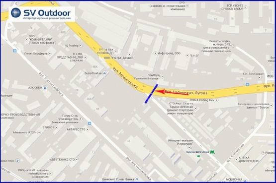 Схема рекламной плоскости по адресу Набережно-Луговая ул., возле ул.Межигорская, у СТО, из центра, правая