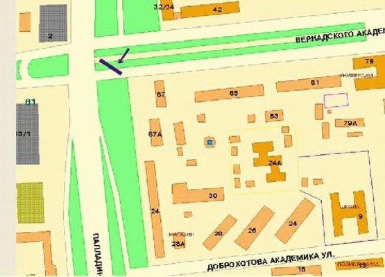 Схема рекламной плоскости по адресу Палладина Академика пр-т, возле б-ра Вернадского, дорога на Пуща-Водицу