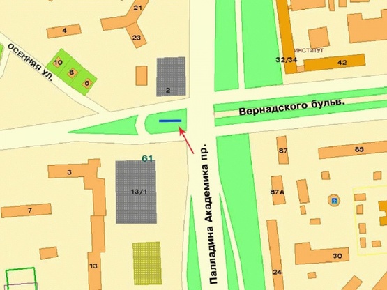 Схема рекламної площини за адресою Палладина Академика пр-т перекр ул. Уборевича от пр-т Победы, на раздел. треугольнике