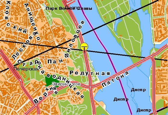 Схема рекламной плоскости по адресу Набережное шоссе, от Патона к Метро мосту, к ст. м. "Днепр"