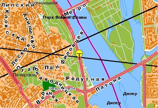 Схема рекламной плоскости по адресу Набережное шоссе, от Патона к Метро мосту, к ст. м. "Днепр"