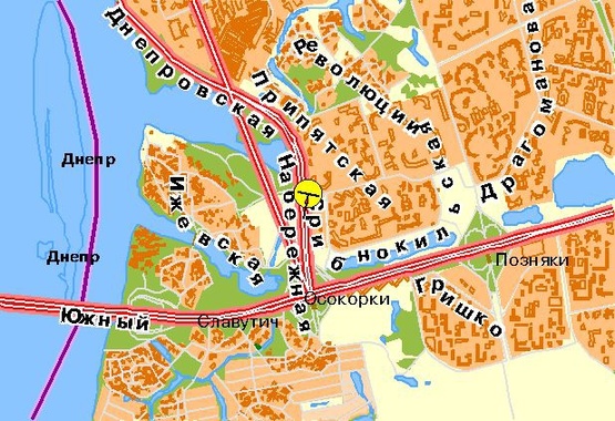 Схема рекламной плоскости по адресу Днепровская набережная, возле ул.Княжий Затон, от пр-та Бажана, в центр