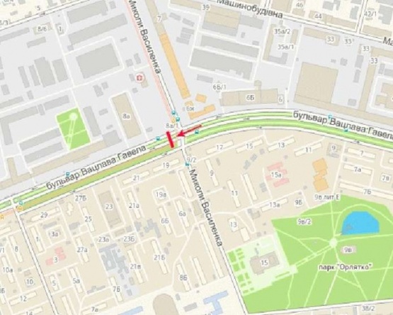 Схема рекламной плоскости по адресу Василенко ул., возле б-ра Лепсе, на разделителе, из центра