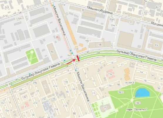 Схема рекламної площини за адресою Лепсе Ивана б-р, возле ул.Василенко, к ул.Гарматной, в центр