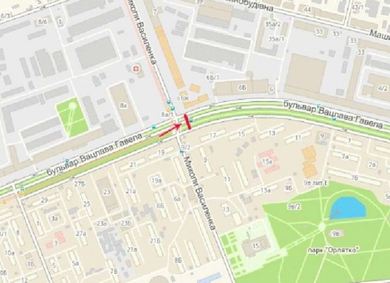 Схема рекламної площини за адресою Лепсе Ивана б-р, возле ул.Василенко, к ул.Гарматной, в центр