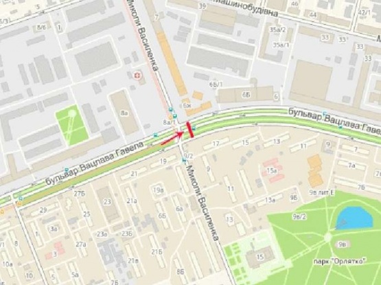 Схема рекламної площини за адресою Лепсе Ивана б-р, возле ул.Василенко, к ул.Гарматной, в центр