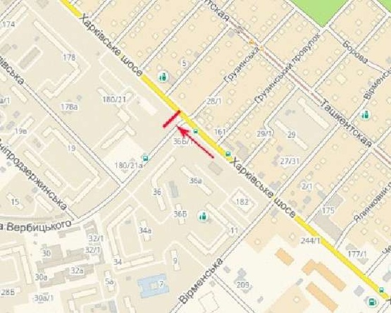 Схема рекламной плоскости по адресу Харьковское шоссе, возле ул.Вербицкого, от Харьковской пл., в центр