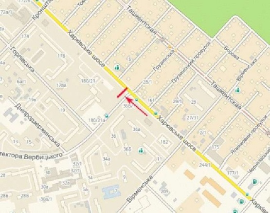 Схема рекламної площини за адресою Харьковское шоссе, возле ул.Вербицкого, от Харьковской пл., в центр