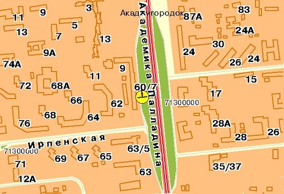 Схема рекламной плоскости по адресу Палладина Академика пр-т, в сторону ст.м.Академгородок, к пр-ту Победы