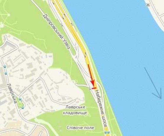 Схема рекламной плоскости по адресу Набережное шоссе перед выездом с Днепровского спуска по направлению к мосту Патона (нижний)