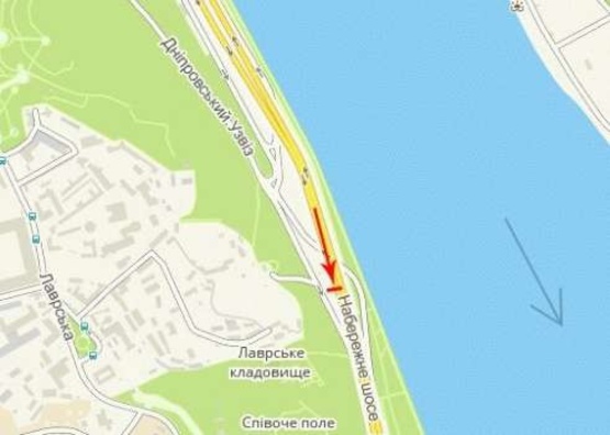 Схема рекламной плоскости по адресу Набережное шоссе перед выездом с Днепровского спуска по направлению к мосту Патона (нижний)