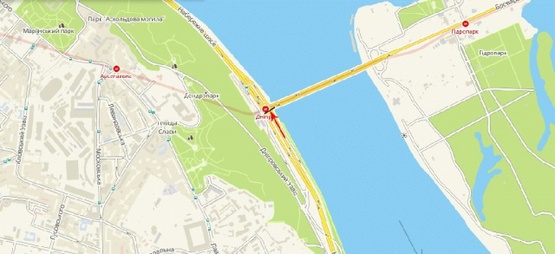 Схема рекламної площини за адресою Набережное шоссе, поворот на мост Метро, в сторону Почтовой пл-ди, левая