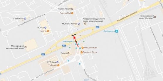 Схема рекламної площини за адресою Луначарского ул., возле Броварского пр-та, ст.м."Левобережная", от метро