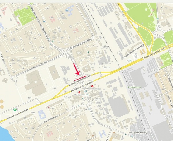 Схема рекламной плоскости по адресу Броварской пр-т, Сверстюка ул., путепровод Каховский, в центр