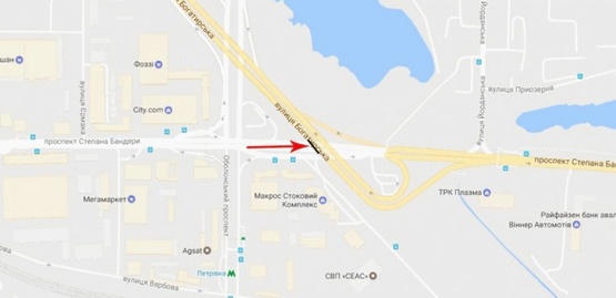 Схема рекламной плоскости по адресу Бандеры С. пр-т., Богатырская ул., к Московскому мосту