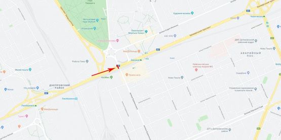 Схема рекламной плоскости по адресу Броварской пр-т/ул. Строителей, под мостом, из центра