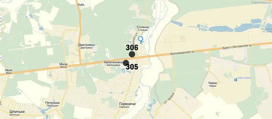 Схема рекламной плоскости по адресу Житомирская трасса 20км. - Стоянка - в направлении Киева