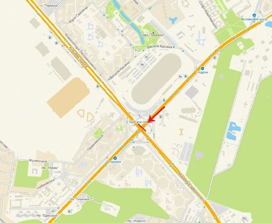 Схема рекламной плоскости по адресу Одесская  пл., Глушкова Академика пр-т,  из центра