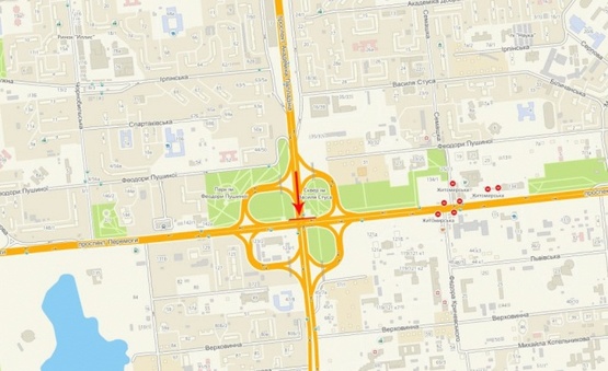 Схема рекламной плоскости по адресу Кольцевая дорога - Палладина пр-т./ Победы пр-т., к Жулянам