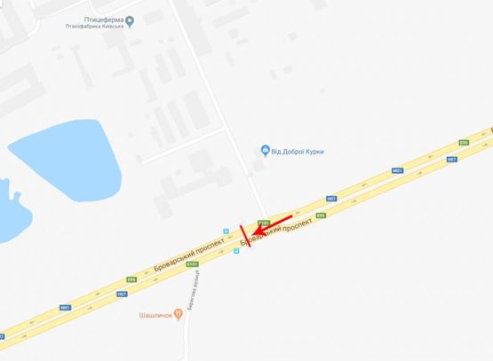 Схема рекламної площини за адресою Броварской пр-т, пешеходный мост около птицефабрики