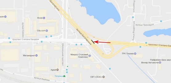 Схема рекламної площини за адресою Бандеры Степана пр-т., Богатырская ул., от Московского моста