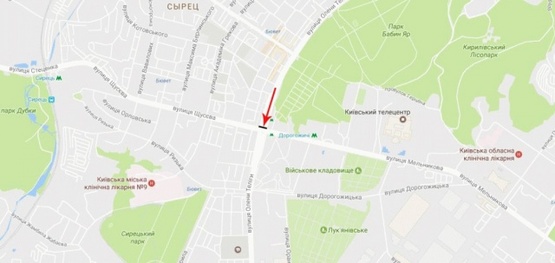 Схема рекламної площини за адресою Телиги Е.ул., возле ул.Щусева, рядом ст.м.Дорогожичи, к ст.м.Шулявская