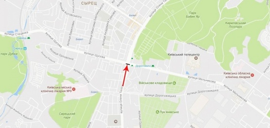 Схема рекламної площини за адресою Телиги Е.ул., возле ул.Щусева, рядом ст.м.Дорогожичи, от ст.м.Шулявская