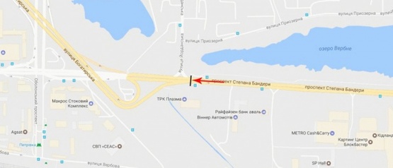 Схема рекламной плоскости по адресу Бандеры Степана пр-т./ Иорданская ул. надземный пешеходный переход, в центр