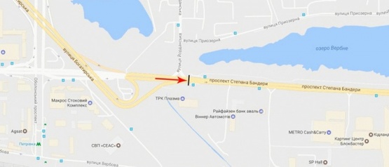 Схема рекламной плоскости по адресу Бандеры Степана пр-т./ Иорданская ул. надземный пешеходный переход, из центра