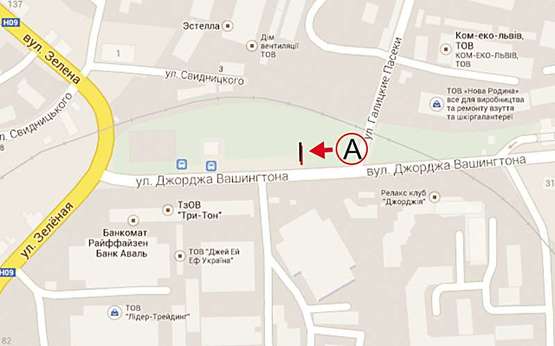 Схема рекламной плоскости по адресу Вашингтона  за поворотом з Зеленої К 2 А ниж. ТЦ МЕТРО