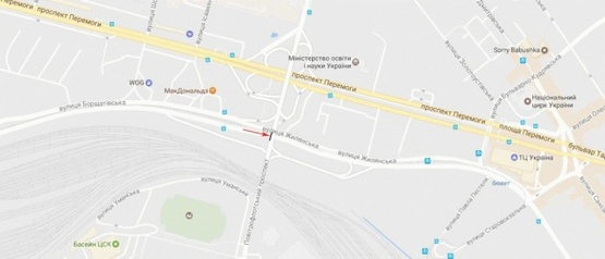 Схема рекламної площини за адресою Мост через р. Лыбидь по Воздухофлотском пр-т (до универмага Украина)