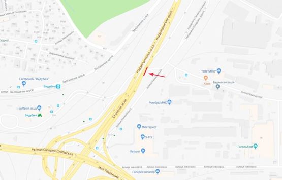 Схема рекламной плоскости по адресу Путепровод на пересечении Надднепрянского шоссе и Стройиндустрии ул., со стороны Набережно-Печерской дороги