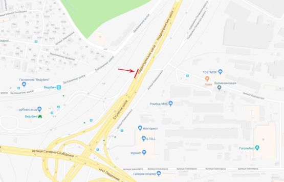 Схема рекламной плоскости по адресу Путепровод на пересечении Надднепрянского шоссе и Стройиндустрии ул., со стороны автостанции "Выдубичи"