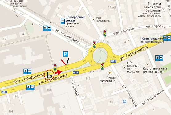 Схема рекламной плоскости по адресу Городоцька К8 ( приміський вокзал, напроти привокзальний ринок)  Б