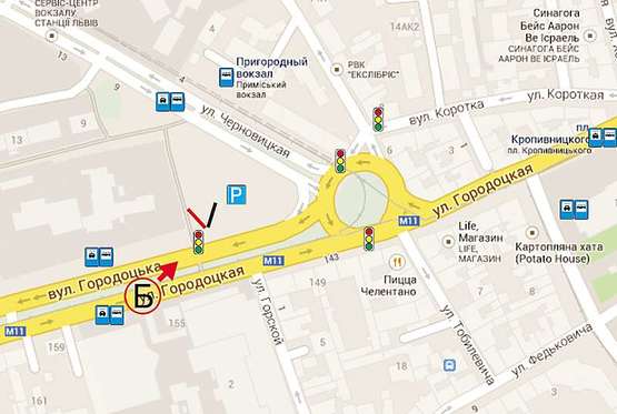 Схема рекламной плоскости по адресу Городоцька К9  ( напроти привокзального ринку, до центру)