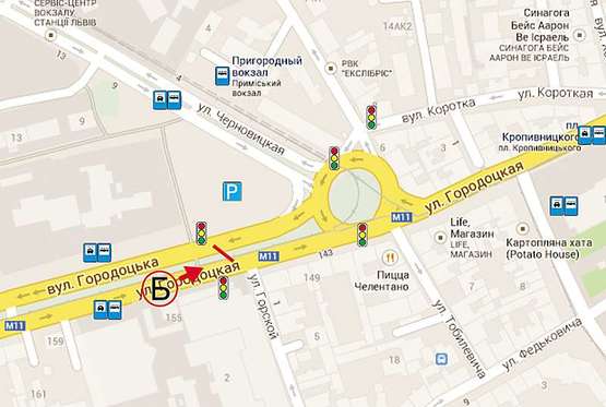 Схема рекламной плоскости по адресу Городоцкая К 10 (Привокзальний ринок №1) в центр