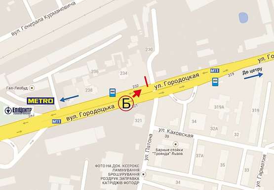 Схема рекламной плоскости по адресу Городоцька, 234а - Патона(в центр) сторона Б