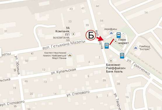 Схема рекламной плоскости по адресу Грінченка - вул. Гетьмана Мазепи (до зупинки тролейбуса) В