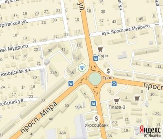 Схема рекламної площини за адресою Мира пр.,37А, 95 квартал ("Фокстрот")