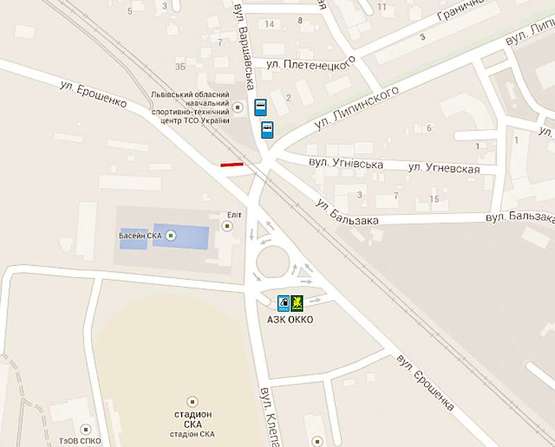 Схема рекламной плоскости по адресу Єрошенко-Клепарівська (Стадіон "СКА") лівий