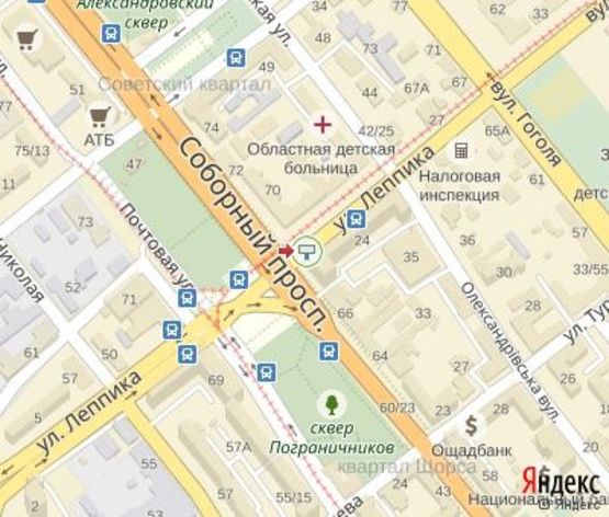 Схема рекламної площини за адресою Соборный пр.- ул.Днипровская ЦЕНТРАЛЬНАЯ ЗОНА.(Сбербанк России,"ОТP Банк", "Укрсоцбанк")