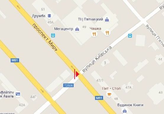 Схема рекламної площини за адресою Мира пр. - Киевская ул. - Щорса ул.