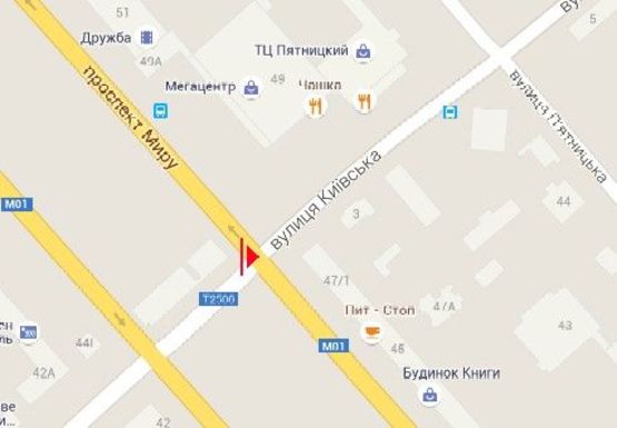 Схема рекламной плоскости по адресу Мира пр. - Киевская ул. - Щорса ул.