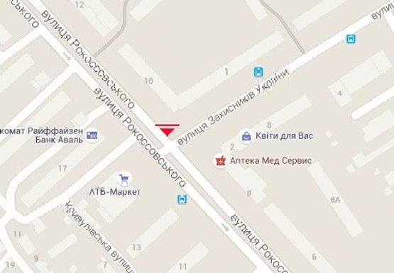 Схема рекламной плоскости по адресу Рокосовского ул., 10 - Защитников Украины ул., 1