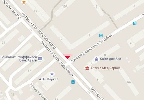 Схема рекламної площини за адресою Рокосовского ул., 10 - Защитников Украины ул., 1